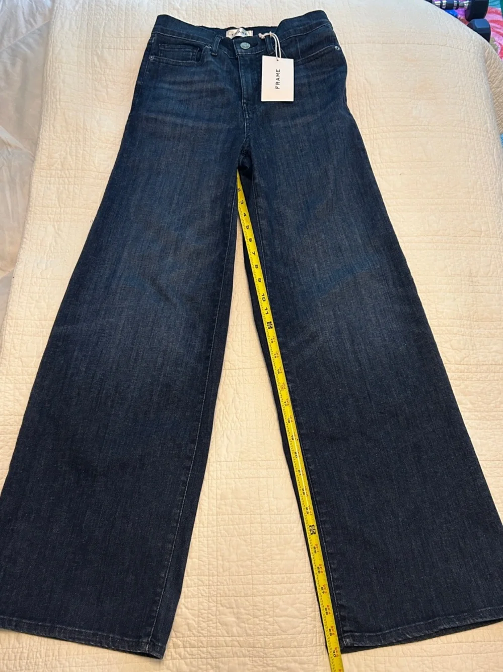 NWT FRAME Le Slim Palazzo High-Rise Wide-Leg Deep Blue Wash Jeans.